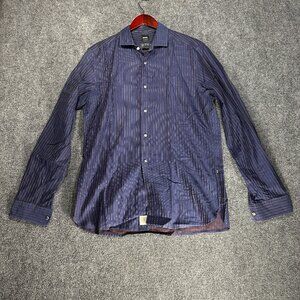 Hugo Boss Shirt Mens Medium Blue Stripe Cotton Button Up Long Sleeve